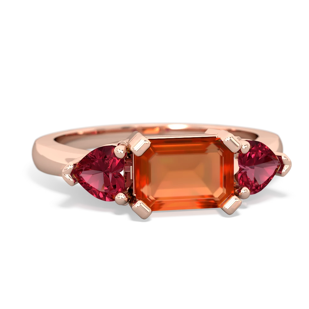 Fire Opal Three Stone 14K Rose Gold ring R5235