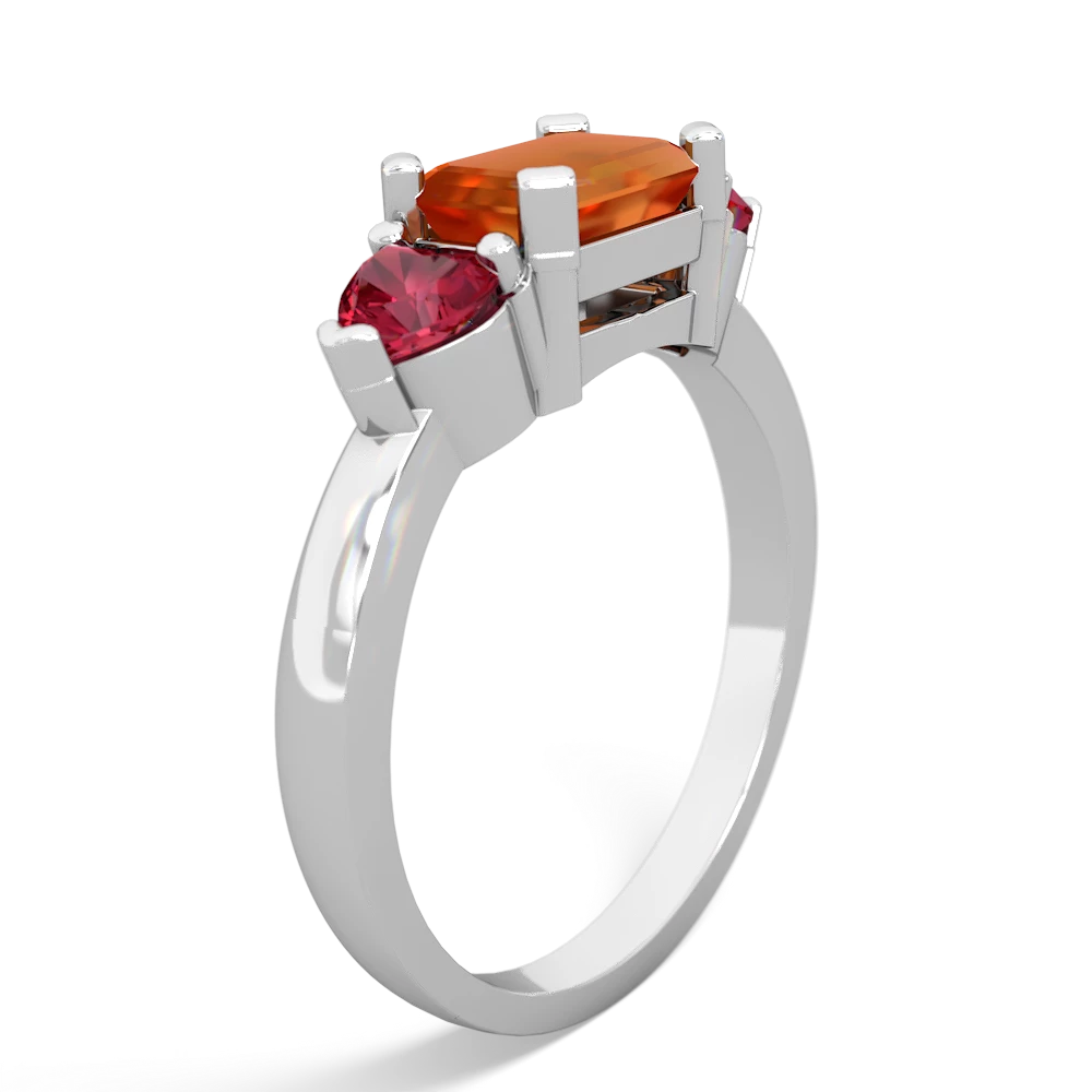 Fire Opal Three Stone 14K White Gold ring R5235