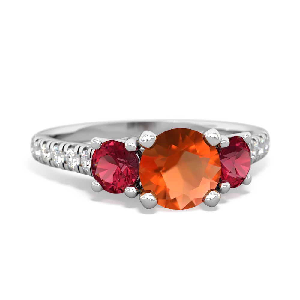 Fire Opal Pave Trellis 14K White Gold ring R5500