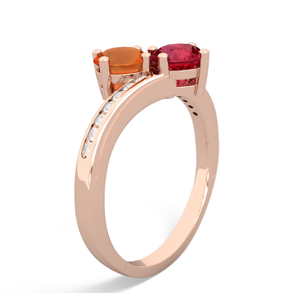 Fire Opal Channel Set Two Stone 14K Rose Gold ring R5303