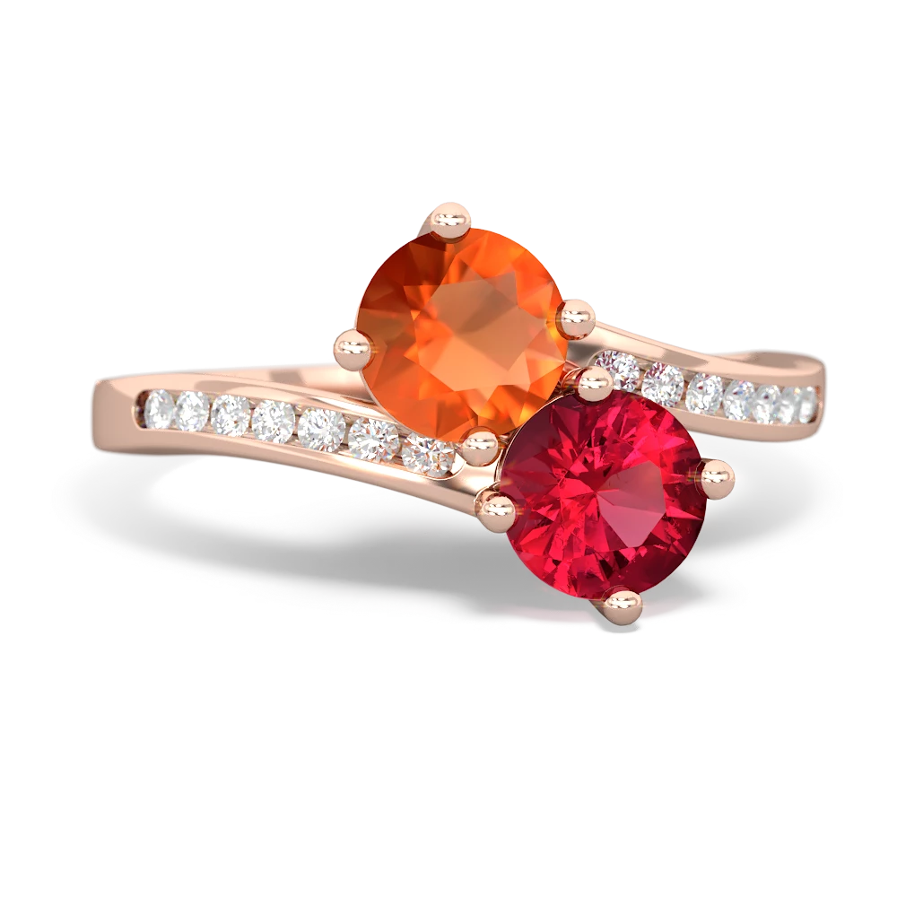 Fire Opal Channel Set Two Stone 14K Rose Gold ring R5303