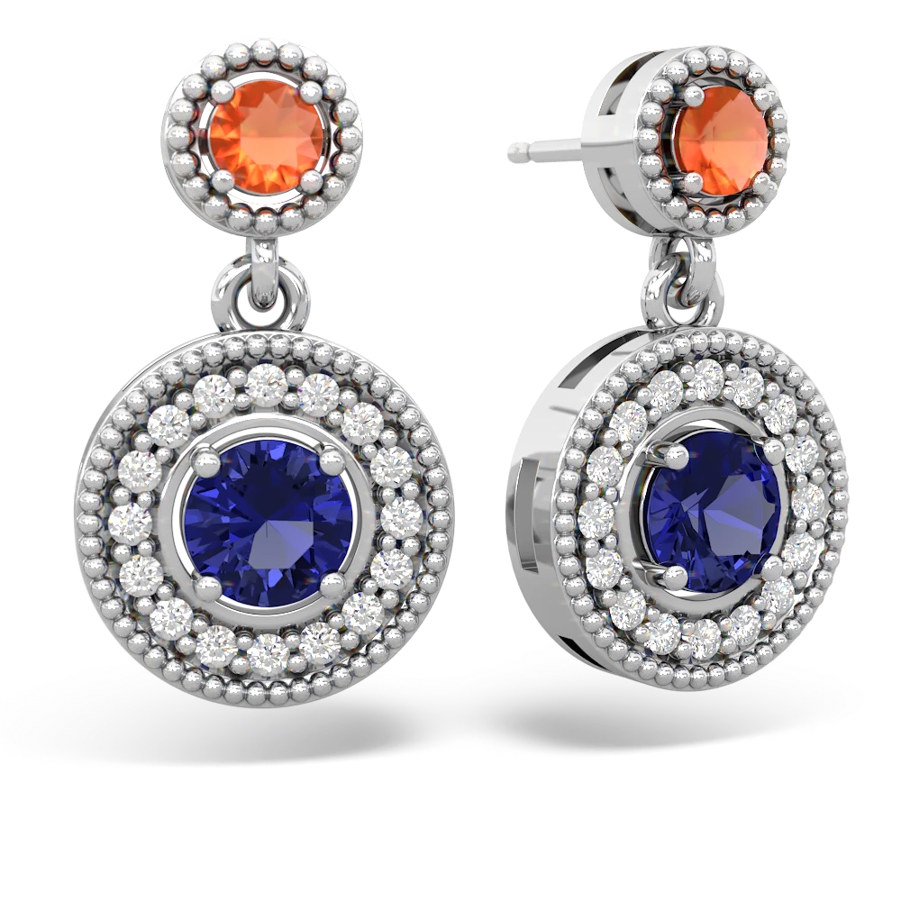 Fire Opal Halo Dangle 14K White Gold earrings E5319