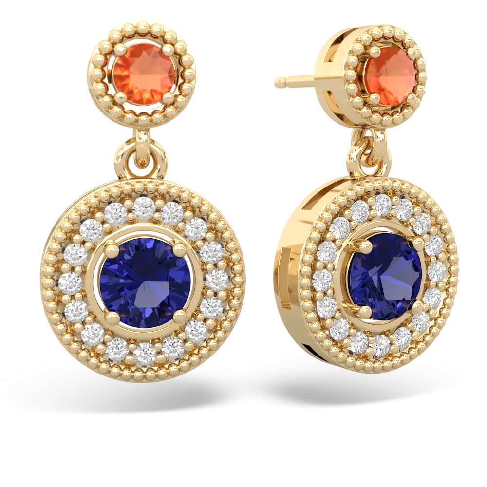 Fire Opal Halo Dangle 14K Yellow Gold earrings E5319