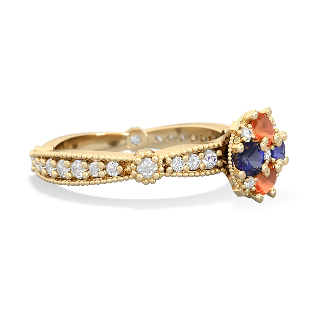 Fire Opal Sparkling Tiara Cluster 14K Yellow Gold ring R26293RD