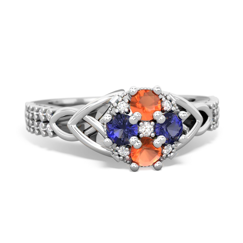 Fire Opal Celtic Knot Cluster Engagement 14K White Gold ring R26443RD