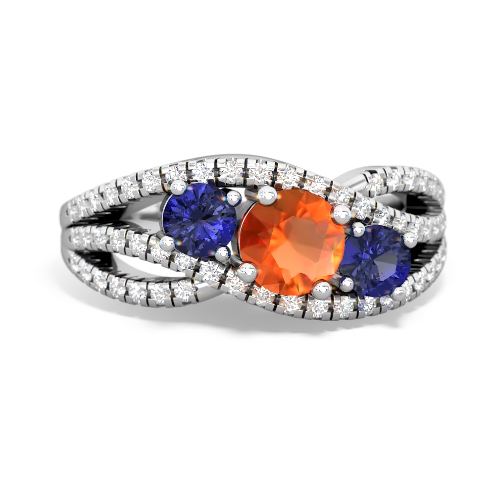 Fire Opal Three Stone Aurora 14K White Gold ring R3080