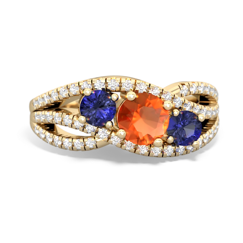 Fire Opal Three Stone Aurora 14K Yellow Gold ring R3080