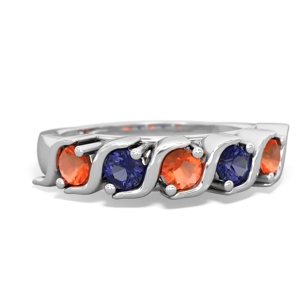 Fire Opal Anniversary Band 14K White Gold ring R2089