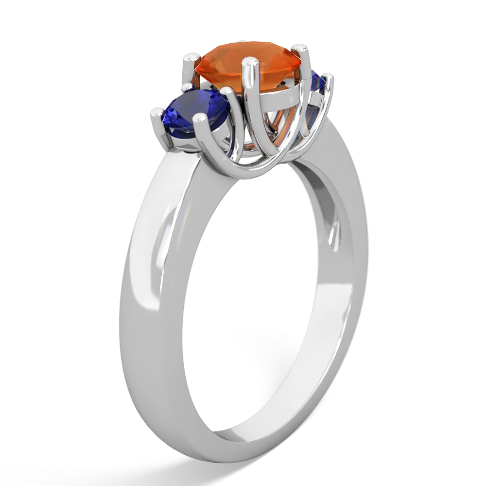 Fire Opal Three Stone Round Trellis 14K White Gold ring R4018