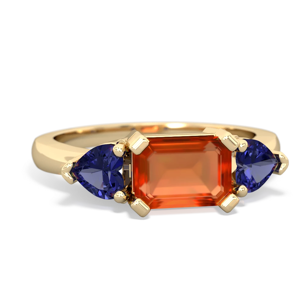 Fire Opal Three Stone 14K Yellow Gold ring R5235