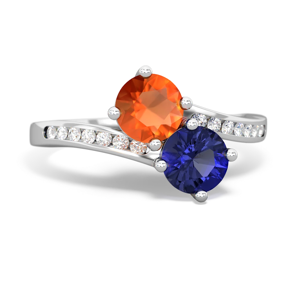 Fire Opal Channel Set Two Stone 14K White Gold ring R5303