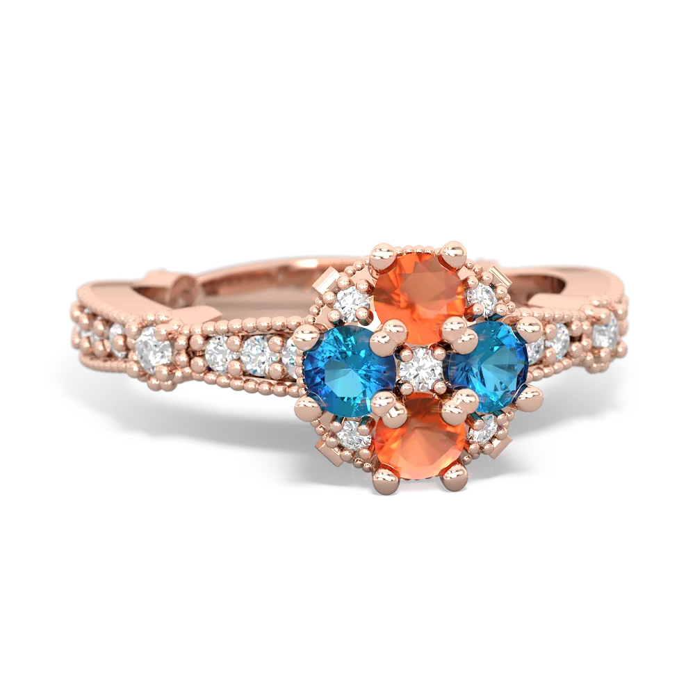 Fire Opal Sparkling Tiara Cluster 14K Rose Gold ring R26293RD