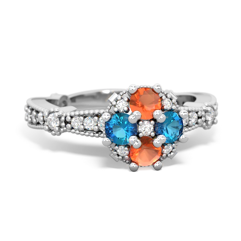 Fire Opal Sparkling Tiara Cluster 14K White Gold ring R26293RD