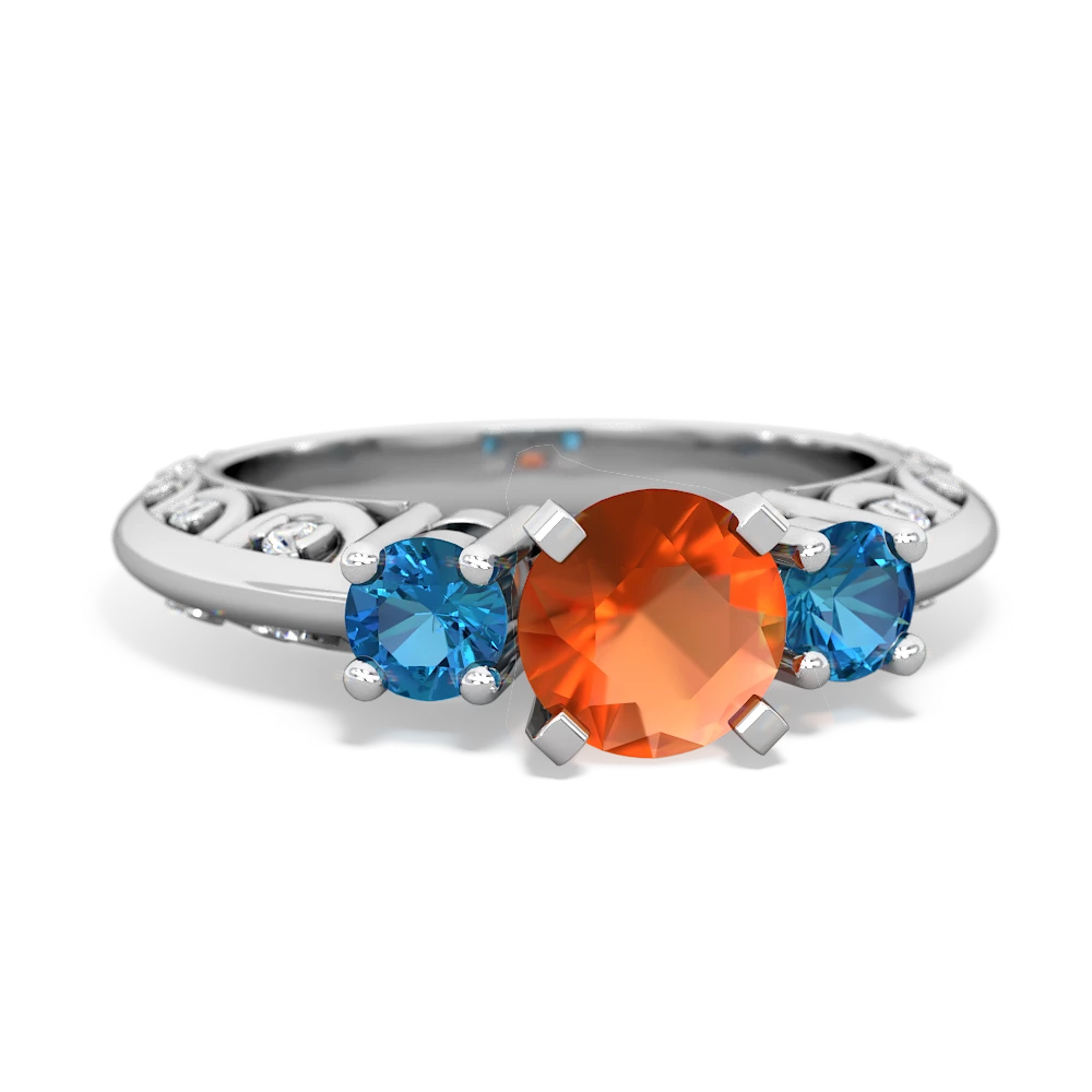 Fire Opal Art Deco Eternal Embrace Engagement 14K White Gold ring C2003