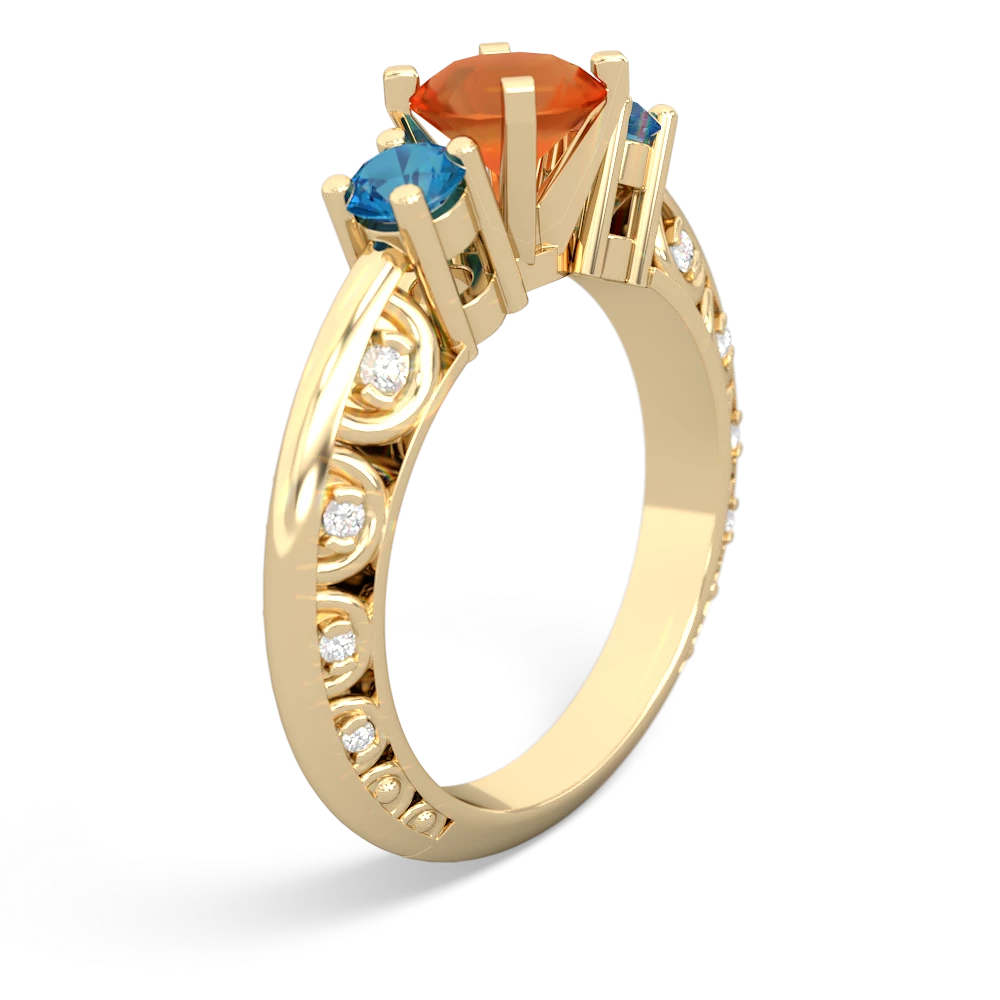 Fire Opal Art Deco Eternal Embrace Engagement 14K Yellow Gold ring C2003