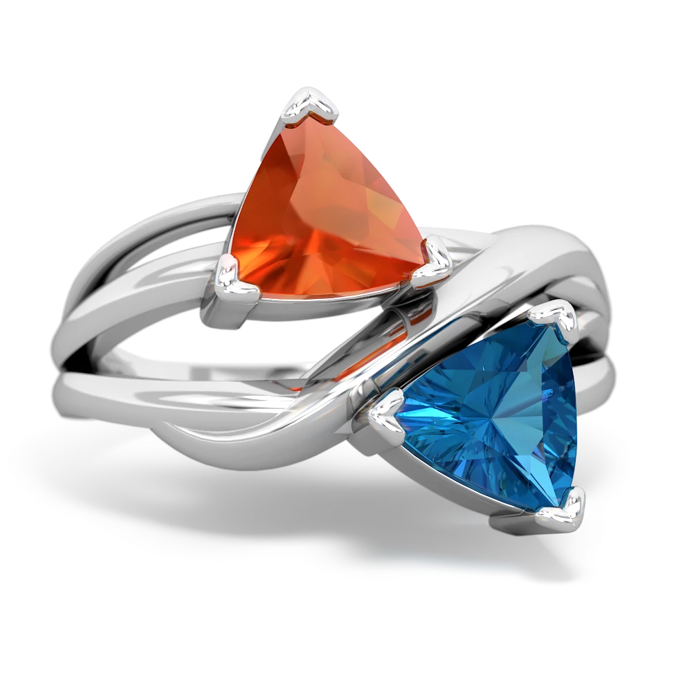 Fire Opal Split Band Swirl 14K White Gold ring R2341