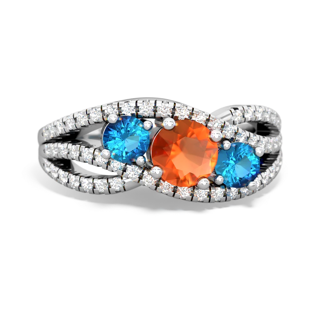 Fire Opal Three Stone Aurora 14K White Gold ring R3080