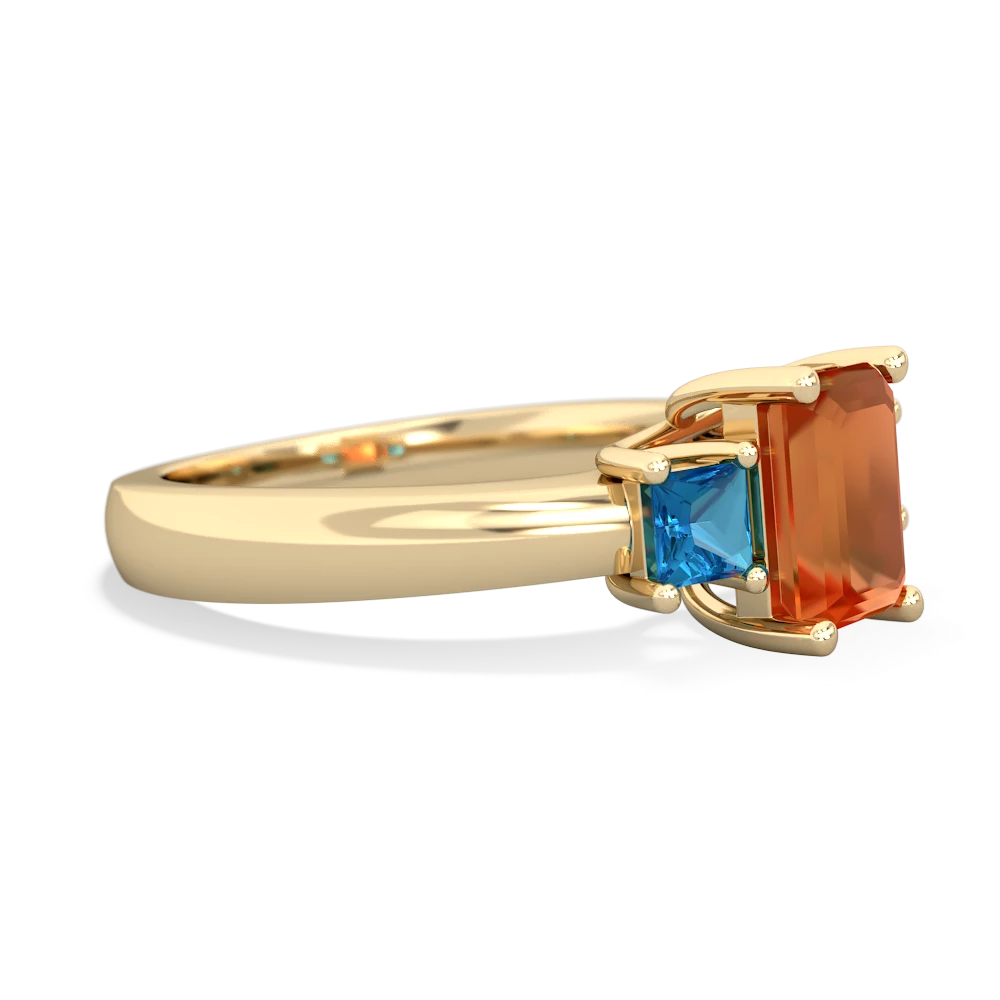 Fire Opal Three Stone Emerald-Cut Trellis 14K Yellow Gold ring R4021