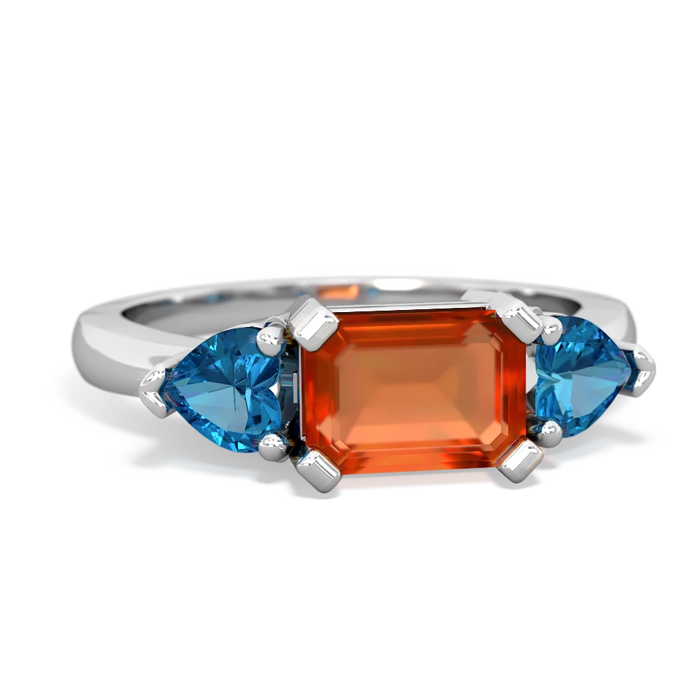 Fire Opal Three Stone 14K White Gold ring R5235