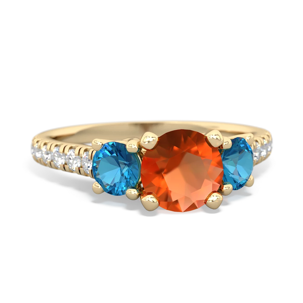 Fire Opal Pave Trellis 14K Yellow Gold ring R5500