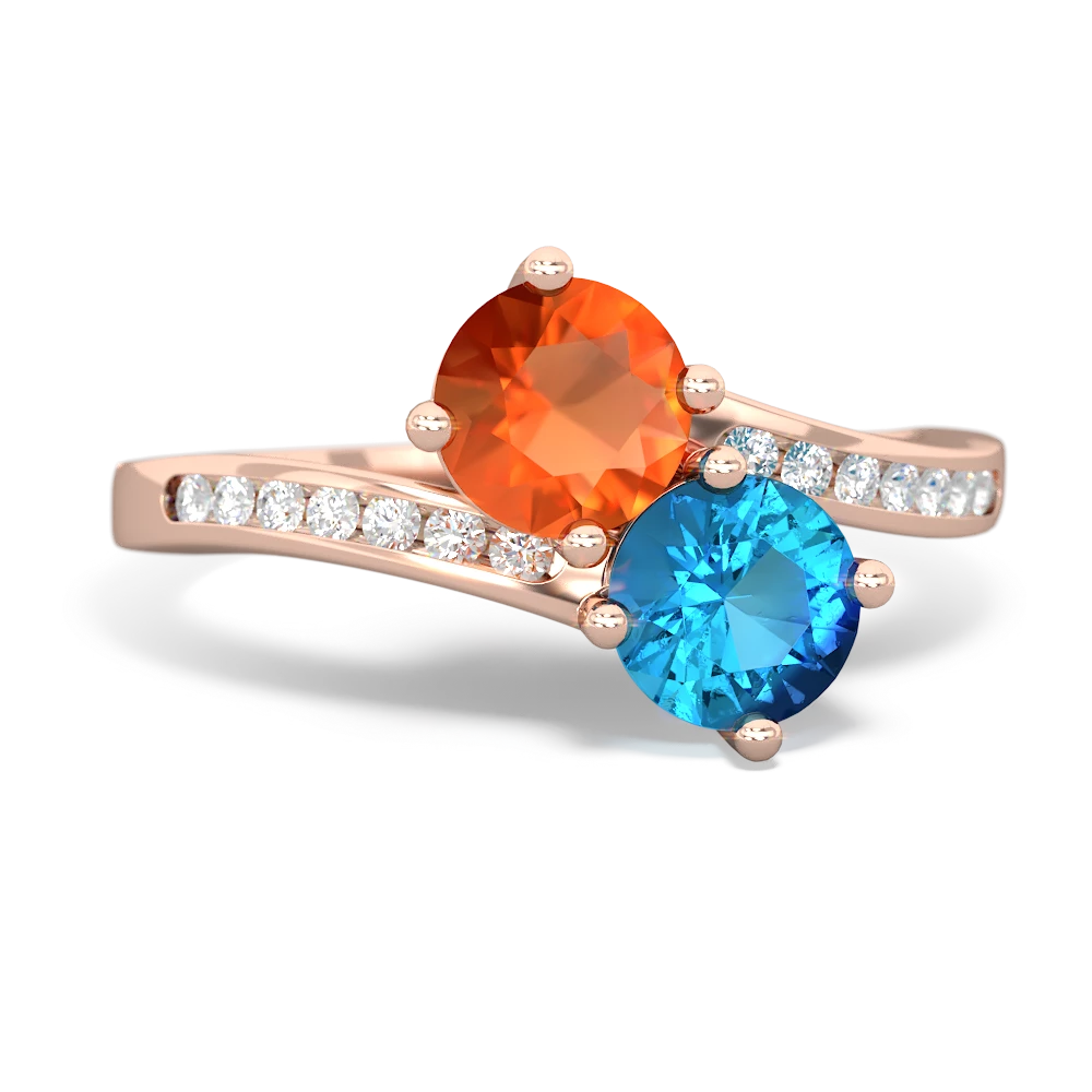 Fire Opal Channel Set Two Stone 14K Rose Gold ring R5303