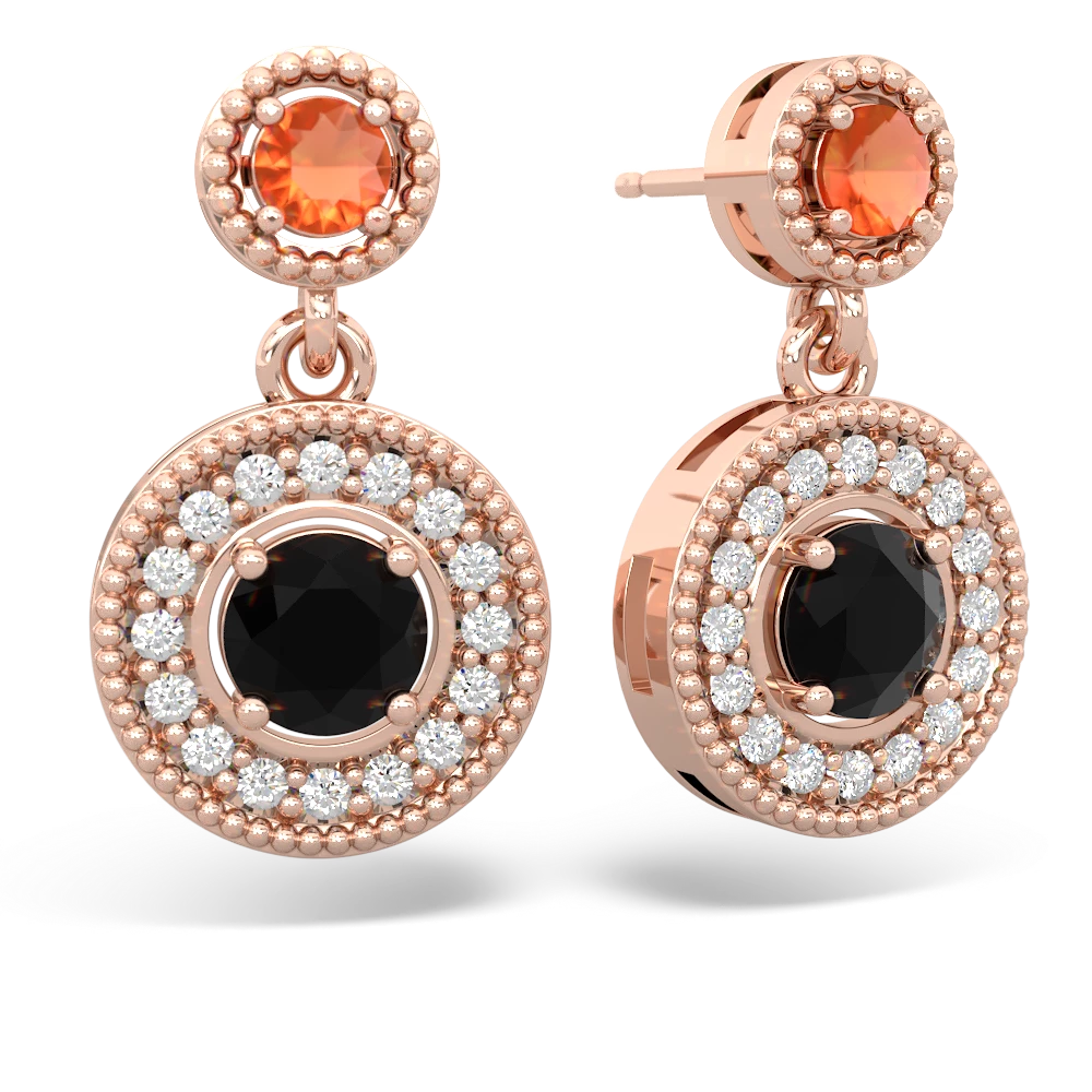 Fire Opal Halo Dangle 14K Rose Gold earrings E5319