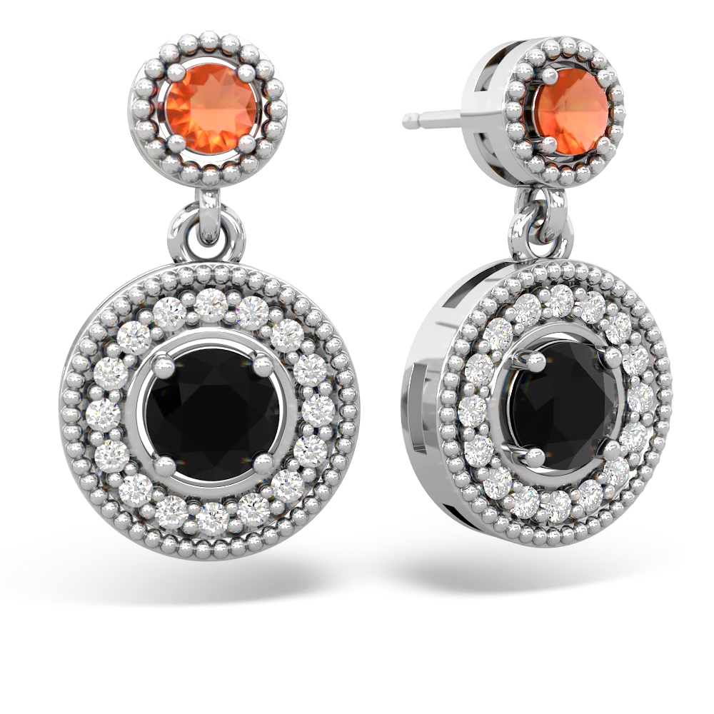 Fire Opal Halo Dangle 14K White Gold earrings E5319