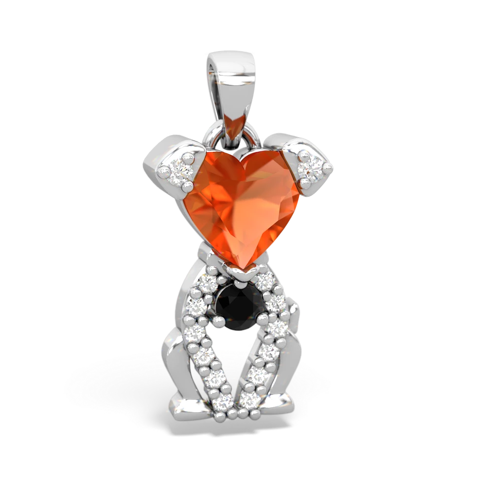 Fire Opal Puppy Love 14K White Gold pendant P5800