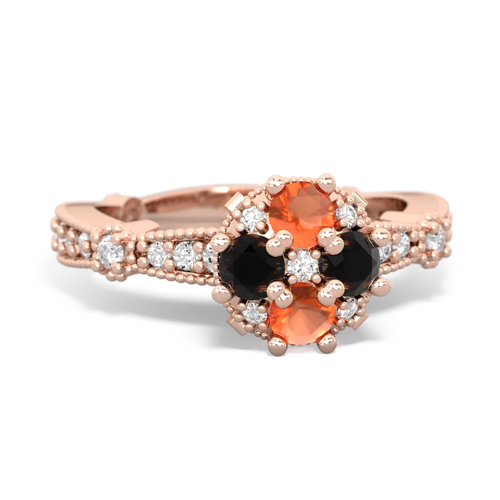 Fire Opal Sparkling Tiara Cluster 14K Rose Gold ring R26293RD