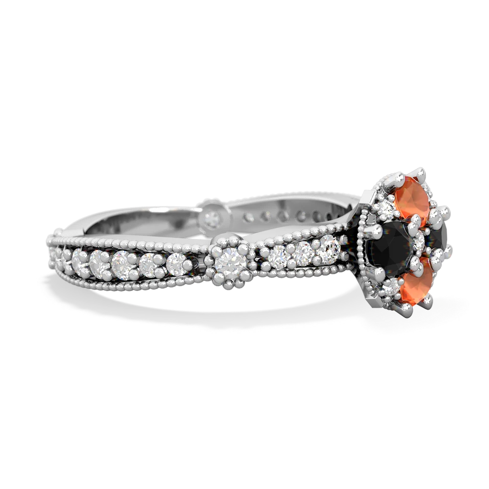 Fire Opal Sparkling Tiara Cluster 14K White Gold ring R26293RD