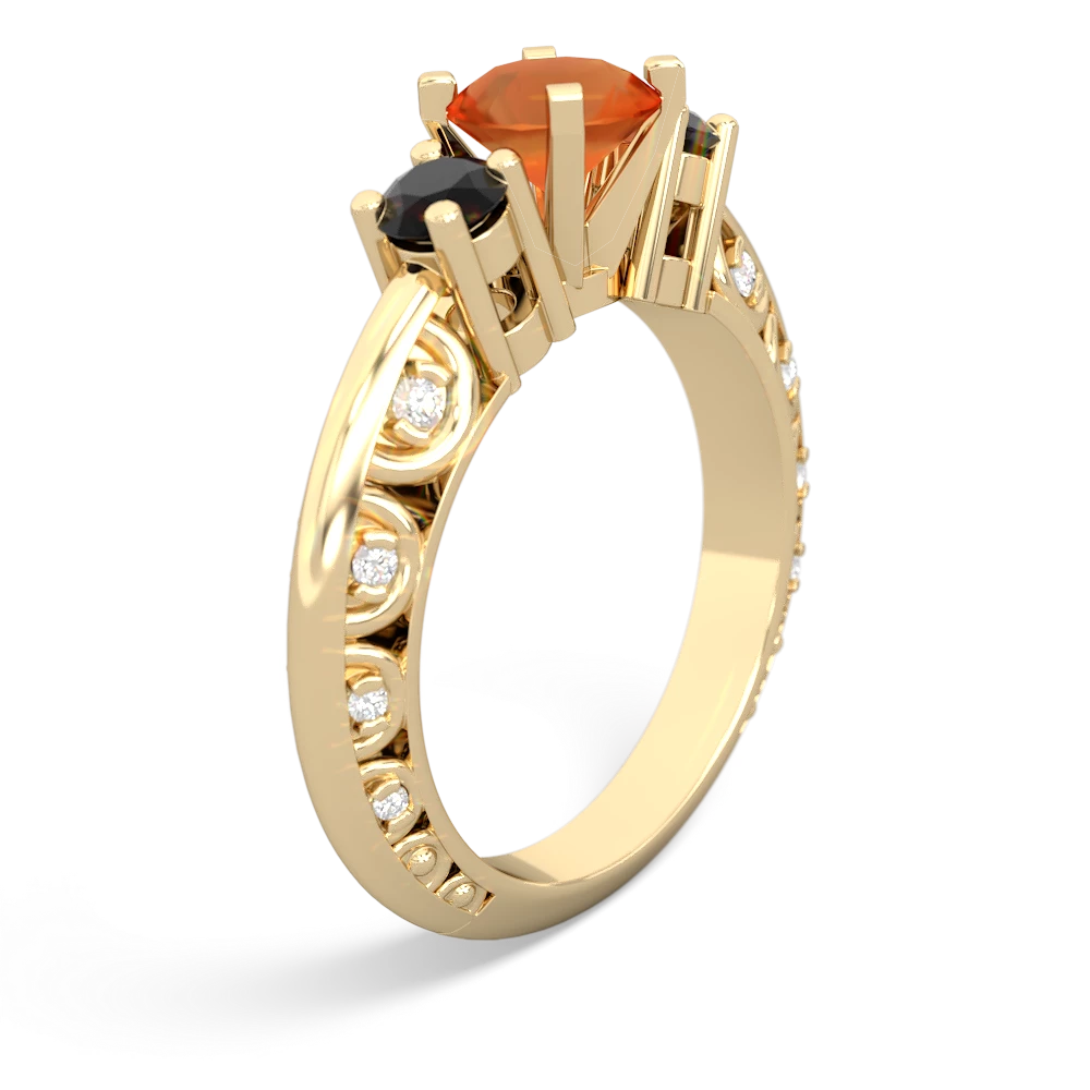 Fire Opal Art Deco Eternal Embrace Engagement 14K Yellow Gold ring C2003