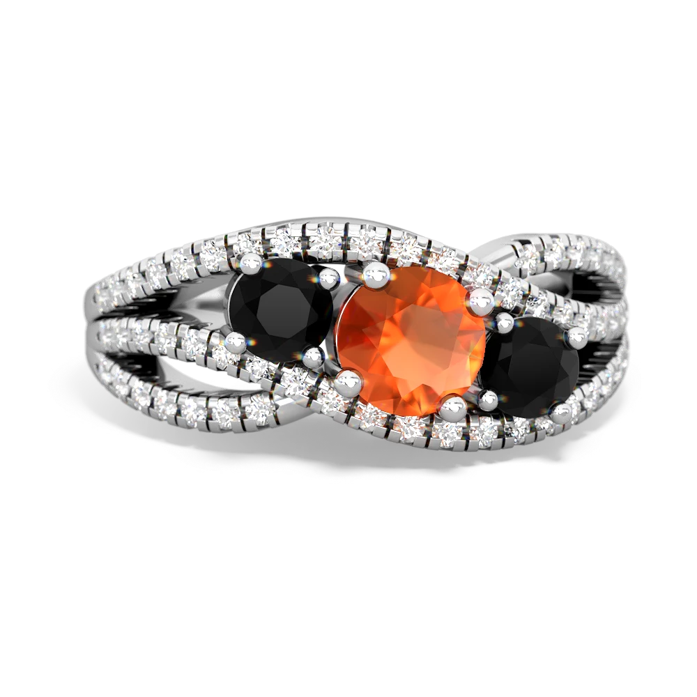 Fire Opal Three Stone Aurora 14K White Gold ring R3080