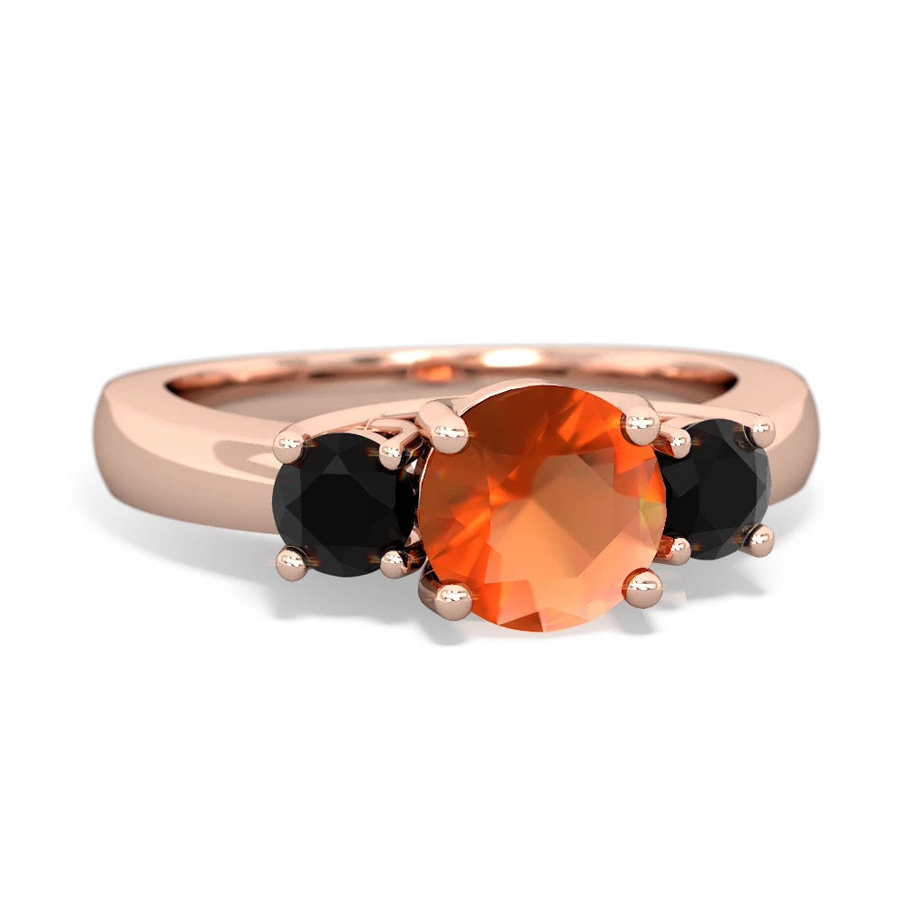 Fire Opal Three Stone Round Trellis 14K Rose Gold ring R4018