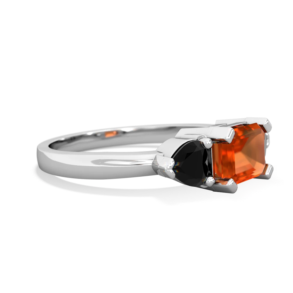 Fire Opal Three Stone 14K White Gold ring R5235