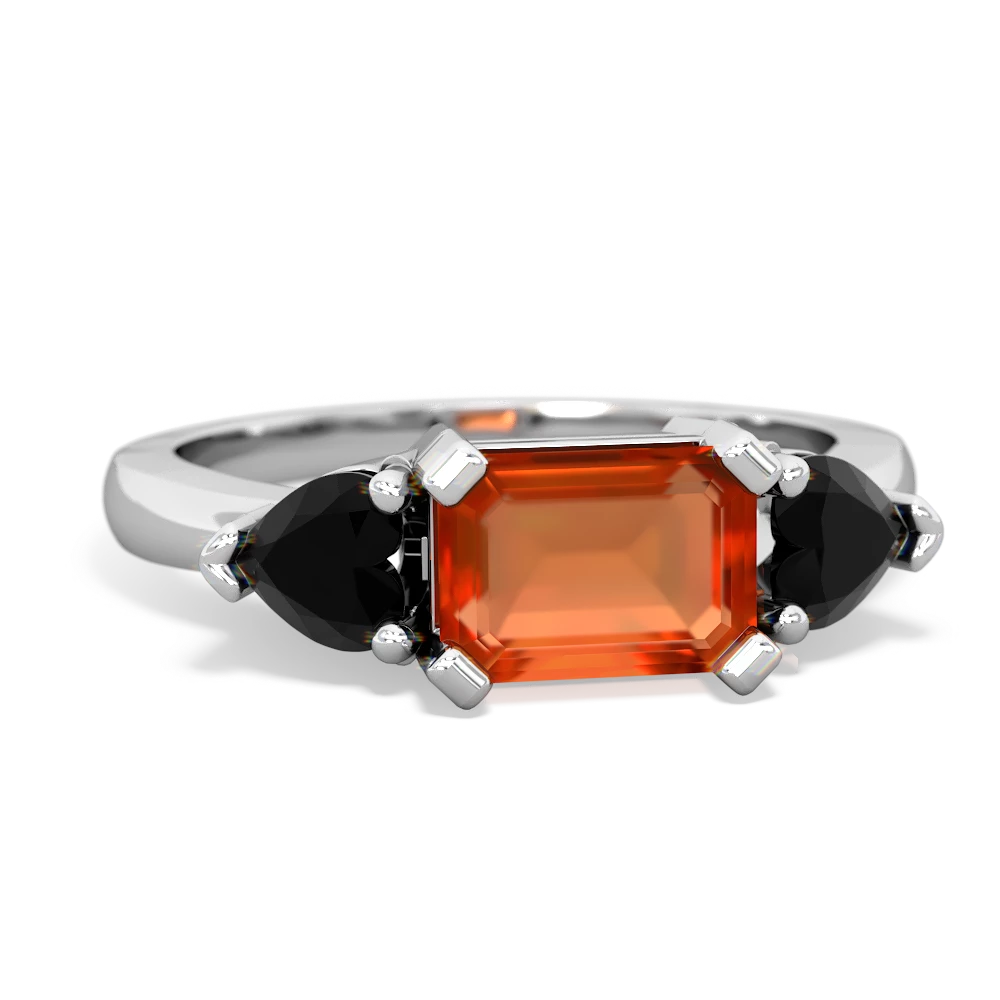 Fire Opal Three Stone 14K White Gold ring R5235