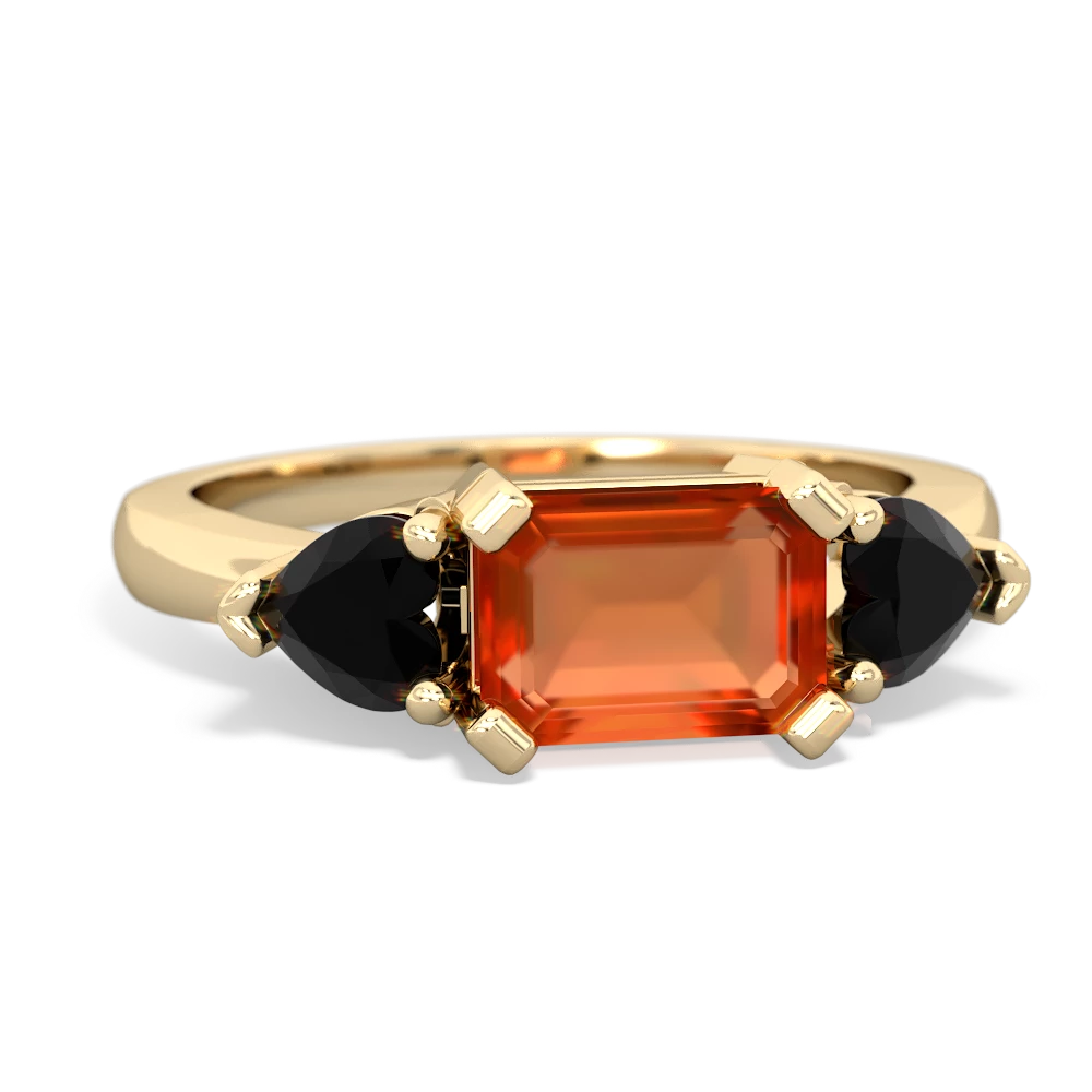 Fire Opal Three Stone 14K Yellow Gold ring R5235