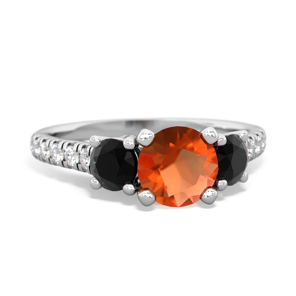 Fire Opal Pave Trellis 14K White Gold ring R5500