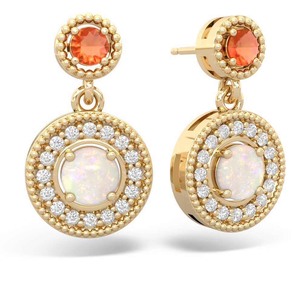 Fire Opal Halo Dangle 14K Yellow Gold earrings E5319
