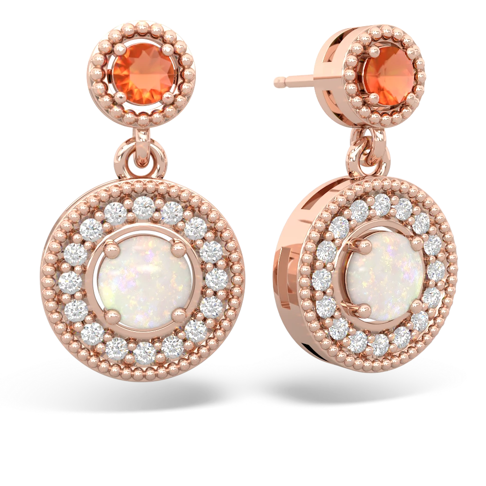 Fire Opal Halo Dangle 14K Rose Gold earrings E5319