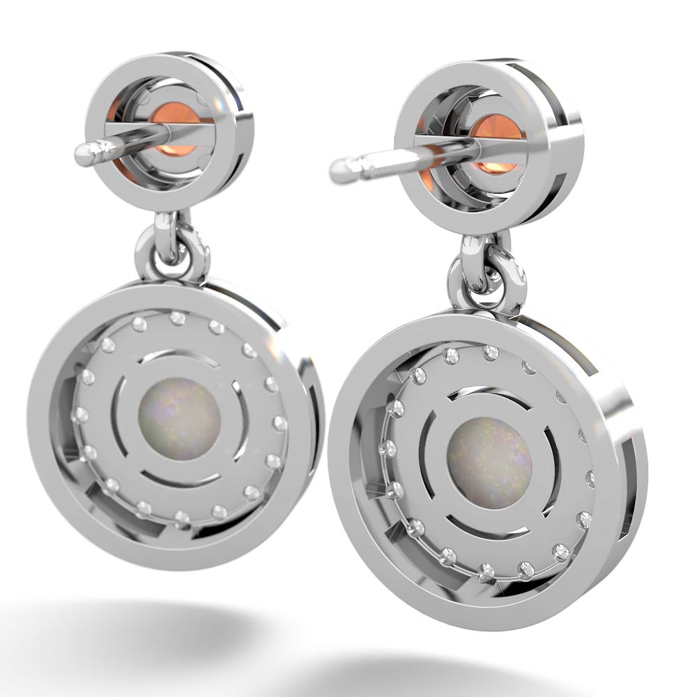 Fire Opal Halo Dangle 14K White Gold earrings E5319