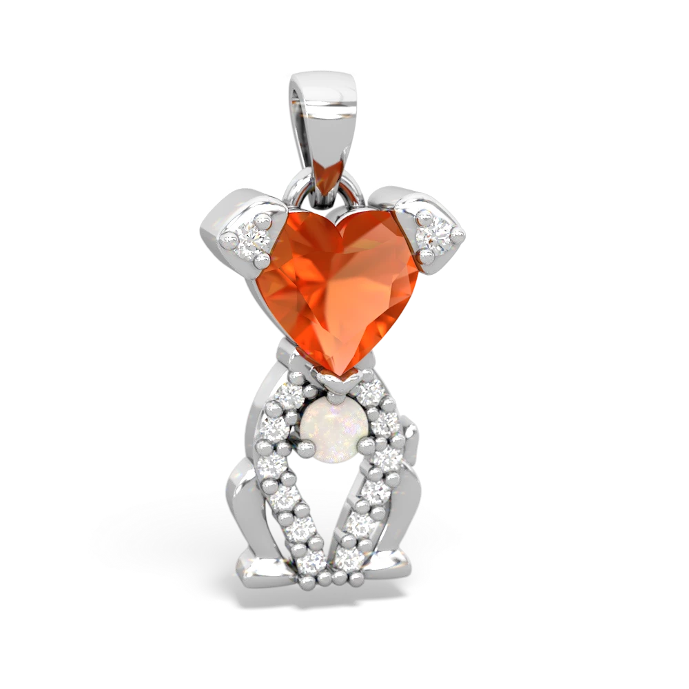 Fire Opal Puppy Love 14K White Gold pendant P5800