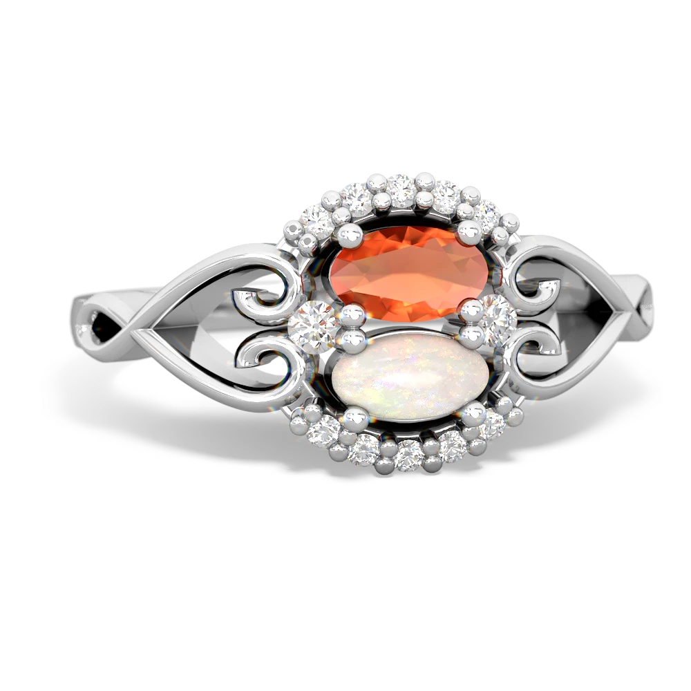 Fire Opal Love Nest 14K White Gold ring R5860
