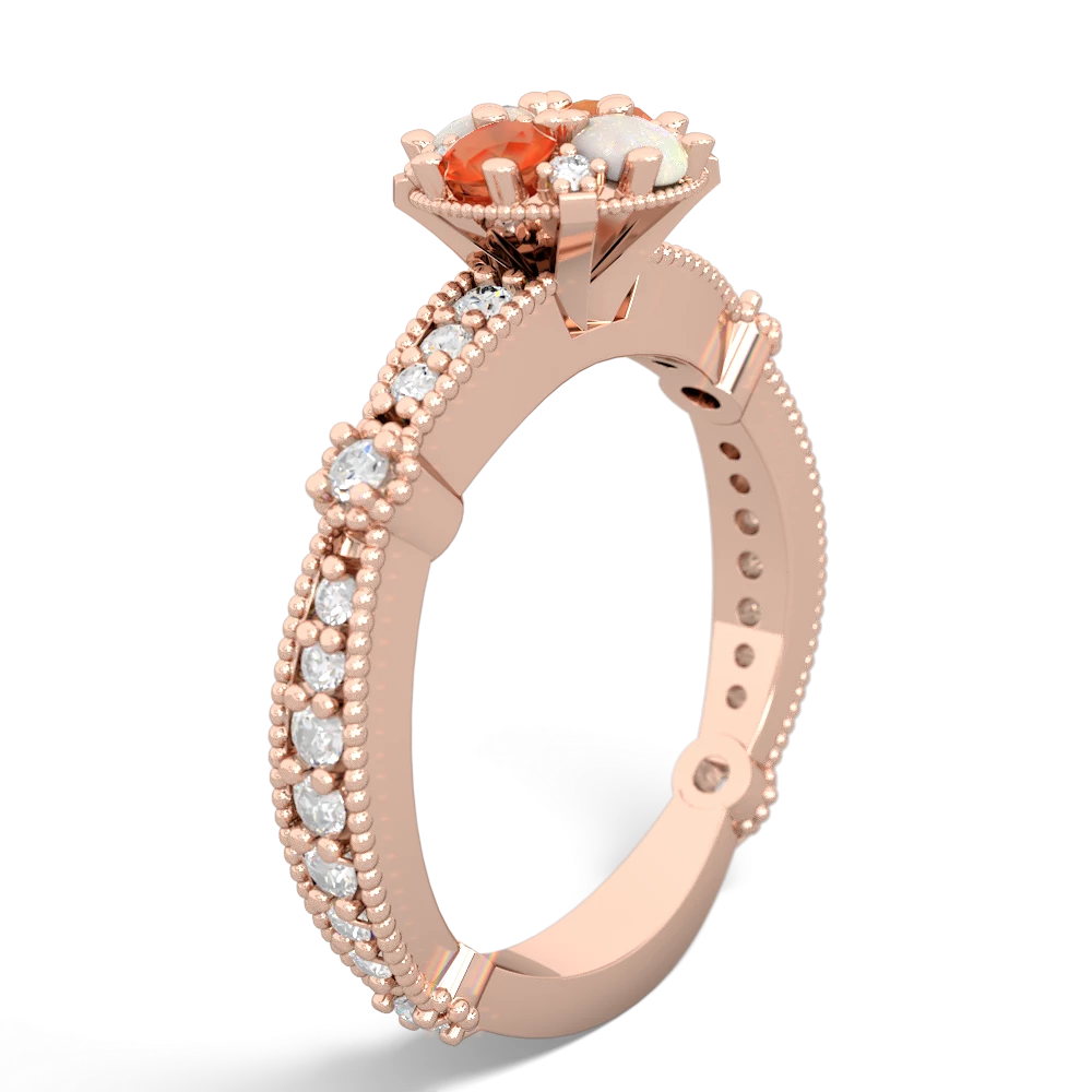 Fire Opal Sparkling Tiara Cluster 14K Rose Gold ring R26293RD