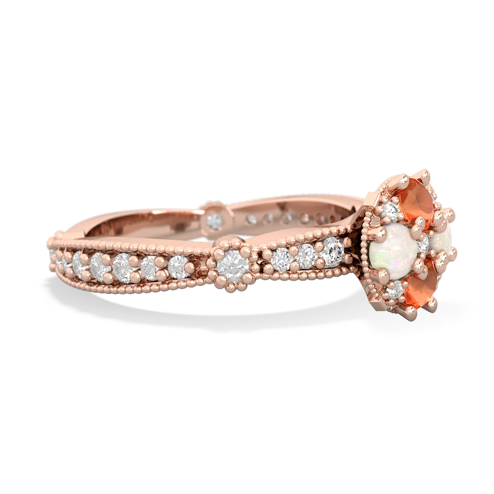 Fire Opal Sparkling Tiara Cluster 14K Rose Gold ring R26293RD