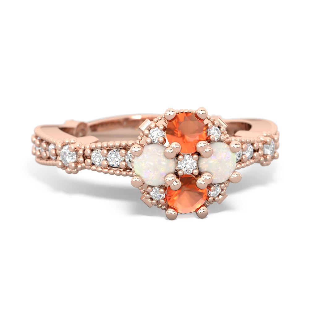 Fire Opal Sparkling Tiara Cluster 14K Rose Gold ring R26293RD