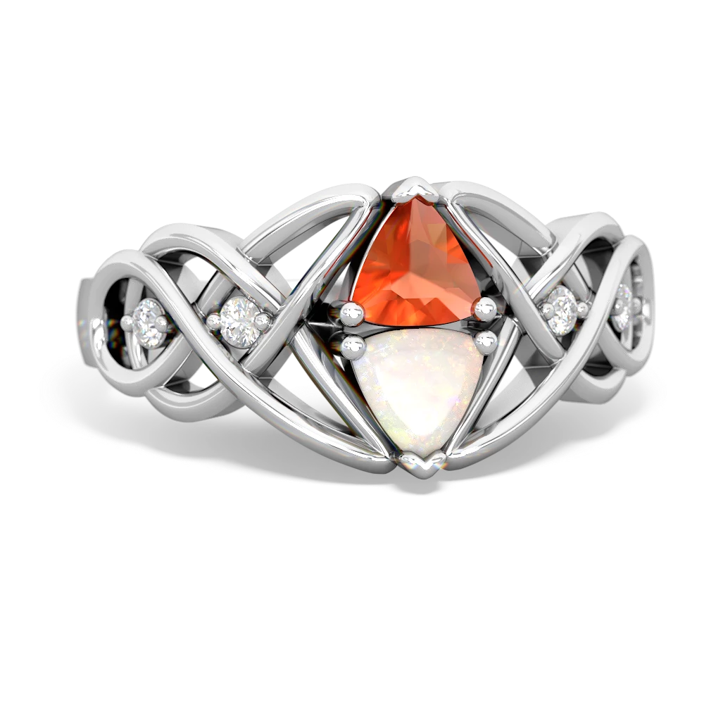 Fire Opal Keepsake Celtic Knot 14K White Gold ring R5300