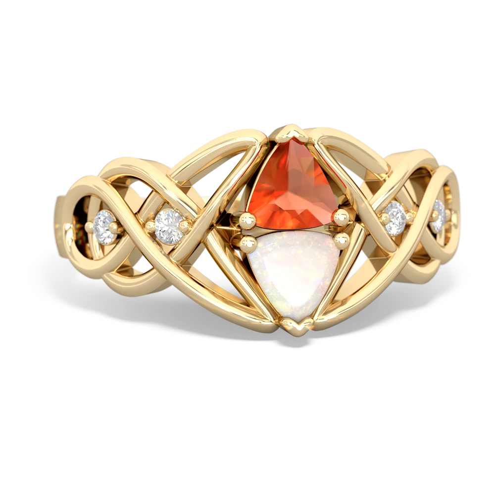 Fire Opal Keepsake Celtic Knot 14K Yellow Gold ring R5300