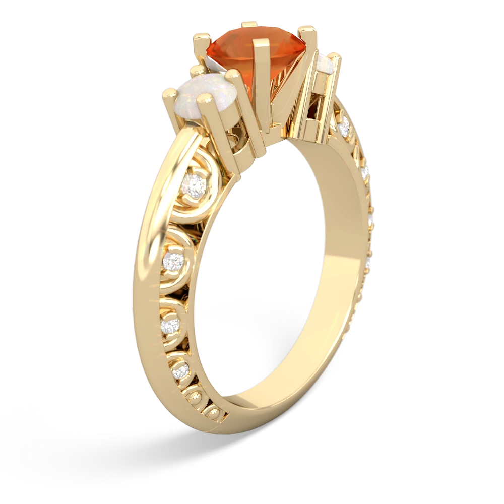 Fire Opal Art Deco Eternal Embrace Engagement 14K Yellow Gold ring C2003