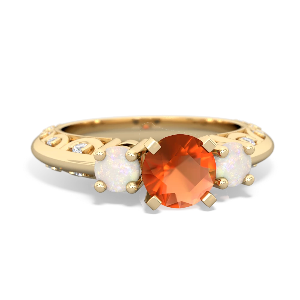 Fire Opal Art Deco Eternal Embrace Engagement 14K Yellow Gold ring C2003