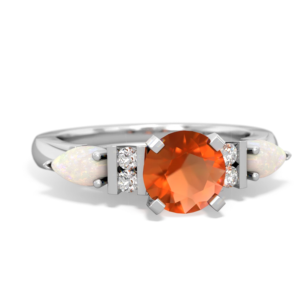 Fire Opal 6Mm Round Eternal Embrace Engagement 14K White Gold ring R2005